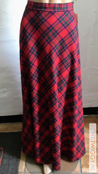 Geweldige Vintage Lange Rok Rood/Ruit Vintage Rokken